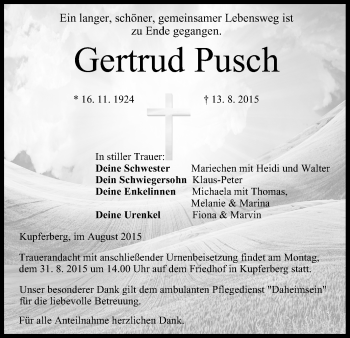 Anzeige von Gertrud Pusch von MGO