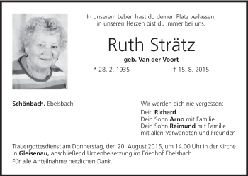 Anzeige von Ruth Strätz von MGO