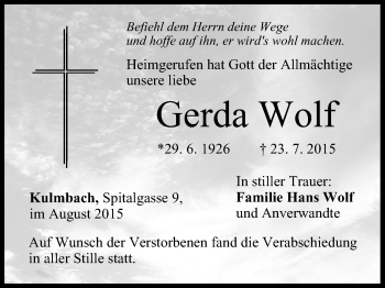Anzeige von Gerda Wolf von MGO