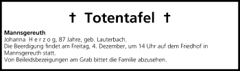 Anzeige von Totentafel vom 02.12.2015 von MGO