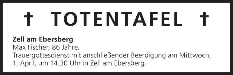  Traueranzeige für Totentafel vom 01.04.2015 vom 01.04.2015 aus MGO