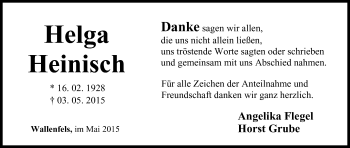 Anzeige von Helga Heinisch von MGO