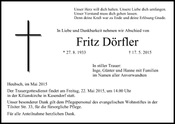Anzeige von Fritz Dörfler von MGO