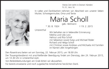 Anzeige von Maria Scholl von MGO