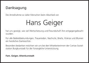 Anzeige von Hans Geiger von MGO