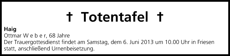  Traueranzeige für Totentafel vom 03.06.2015 vom 03.06.2015 aus MGO