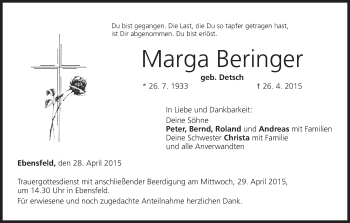 Anzeige von Marga Beringer von MGO