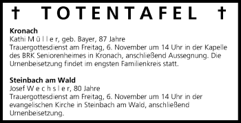 Anzeige von Totentafel vom 05.11.2015 von MGO