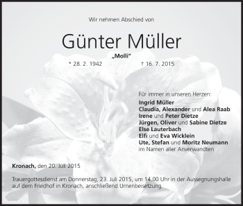 Anzeige von Günter Müller von MGO