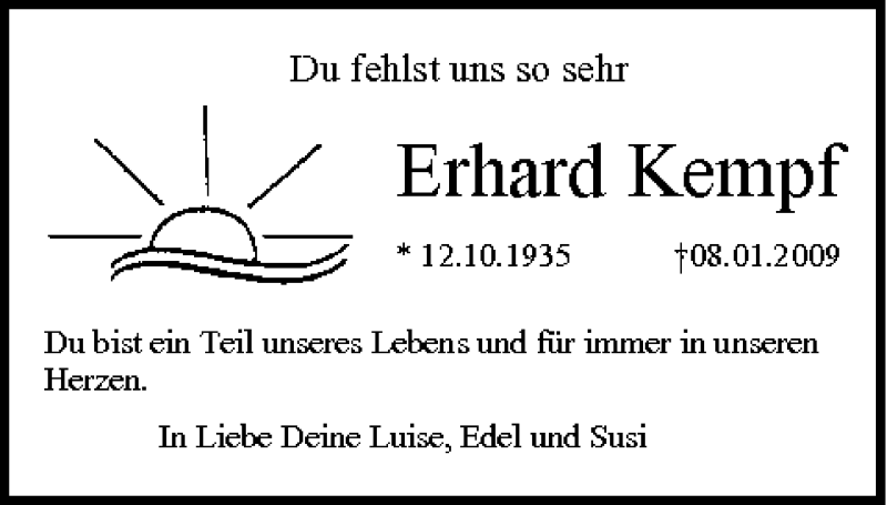  Traueranzeige für Erhard Kempf vom 06.01.2012 aus MGO