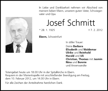 Anzeige von Josef Schmitt von MGO
