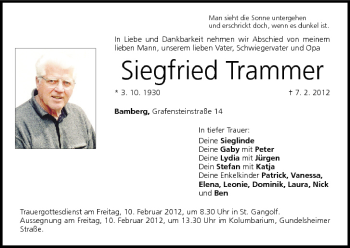 Anzeige von Siegfried Trammer von MGO