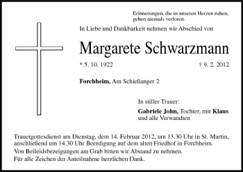 Anzeige von Margarete Schwarzmann von MGO