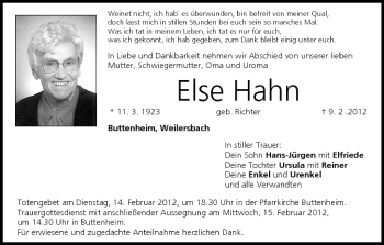 Anzeige von Else Hahn von MGO