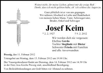 Anzeige von Josef Keim von MGO