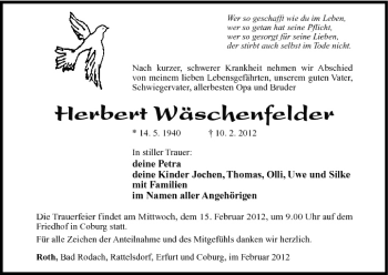 Anzeige von Herbert Wäschenfelder von MGO