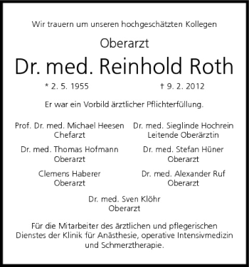 Anzeige von Reinhold Roth von MGO