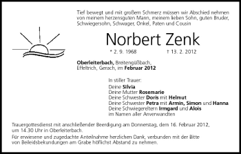 Anzeige von Norbert Zenk von MGO