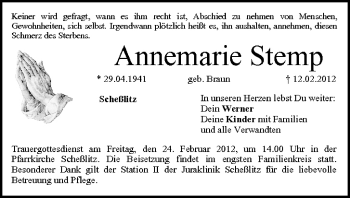 Anzeige von Annemarie Stemp von MGO