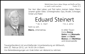 Anzeige von Eduard Steinert von MGO