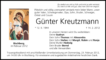 Anzeige von Günter Kreutzmann von MGO