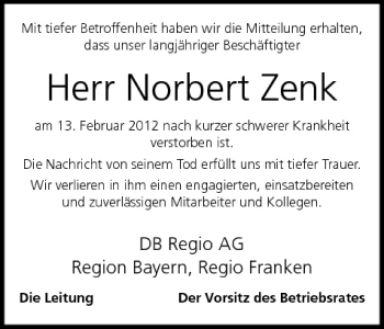 Anzeige von Norbert Zenk von MGO
