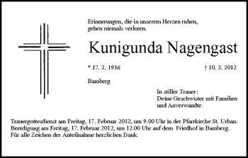 Anzeige von Kunigunda Nagengast von MGO
