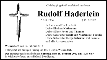 Anzeige von Rudolf Haderlein von MGO