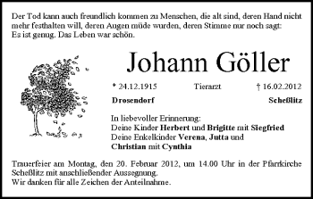 Anzeige von Johann Göller von MGO
