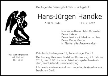 Anzeige von Hans-Jürgen Handke von MGO