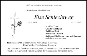 Anzeige von Else Schlechtweg von MGO