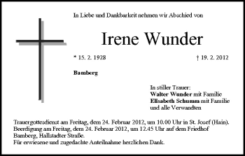 Anzeige von Irene Wunder von MGO