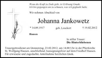 Anzeige von Johanna Jankowetz von MGO