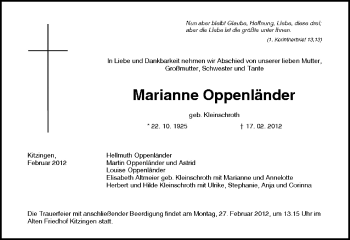 Anzeige von Marianne Oppenländer von MGO