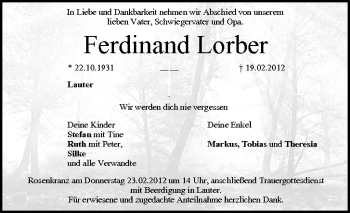 Anzeige von Ferdinand Lorber von MGO