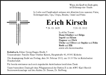 Anzeige von Erich Kirsch von MGO