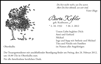 Anzeige von Berta Keßler von MGO