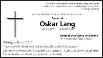 Anzeige von Oskar Lang von MGO
