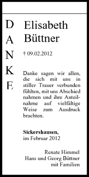 Anzeige von Elisabeth Büttner von MGO