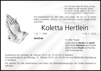 Anzeige von Koletta Hertlein von MGO
