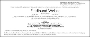 Anzeige von Ferdinand Weiser von MGO