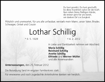 Anzeige von Lothar Schillig von MGO