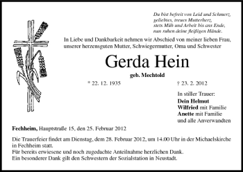 Anzeige von Gerda Hein von MGO