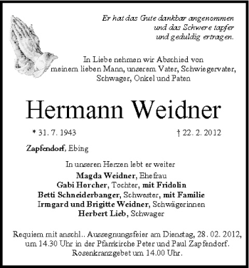 Anzeige von Hermann Weidner von MGO