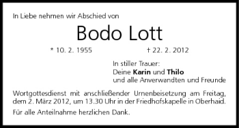 Anzeige von Bodo Lott von MGO