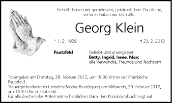 Anzeige von Georg Klein von MGO