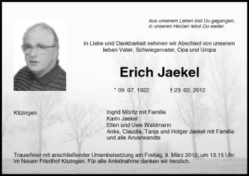 Anzeige von Erich Jaekel von MGO