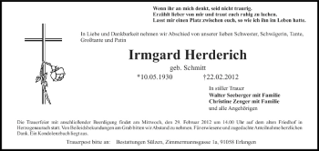 Anzeige von Irmgard Herderich von MGO