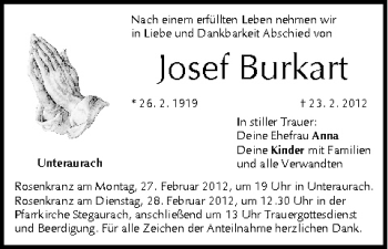 Anzeige von Josef Burkart von MGO