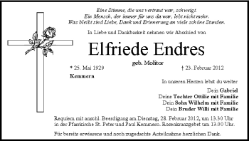 Anzeige von Elfriede Endres von MGO